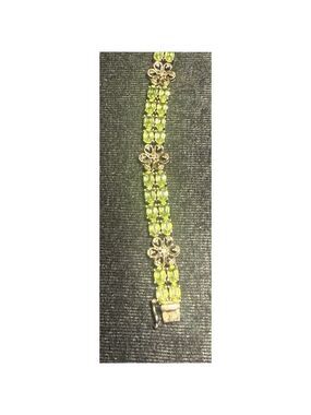 15 Carat Oval Peridot Double Row Flower tennis Bracelet 925